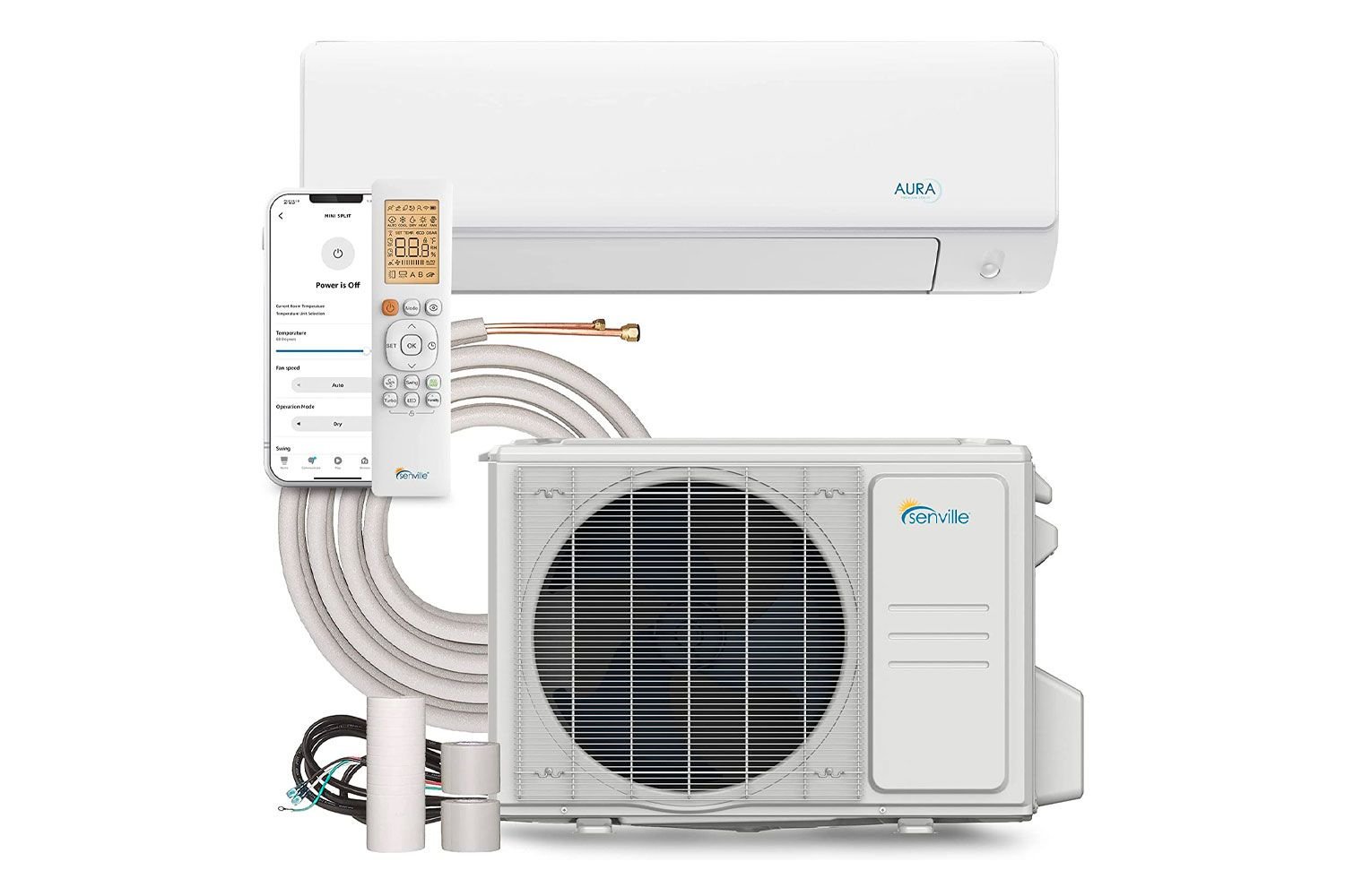 Máy bơm nhiệt điều hòa không khí chia nhỏ Senville AURA Series, 24000 BTU, Hoạt động với Alexa, Ngôi sao năng lượng, Màu trắng