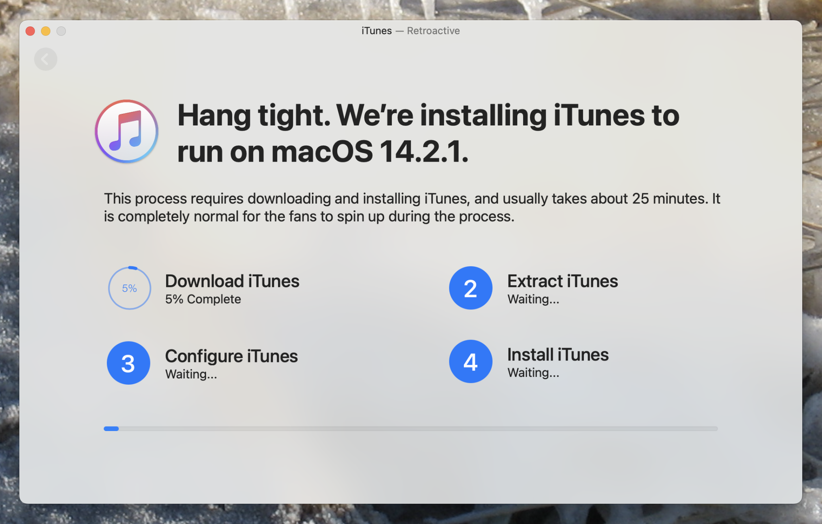 Retroactive đang tải xuống iTunes và thiết lập nó để hoạt động trên máy Mac hiện đại.