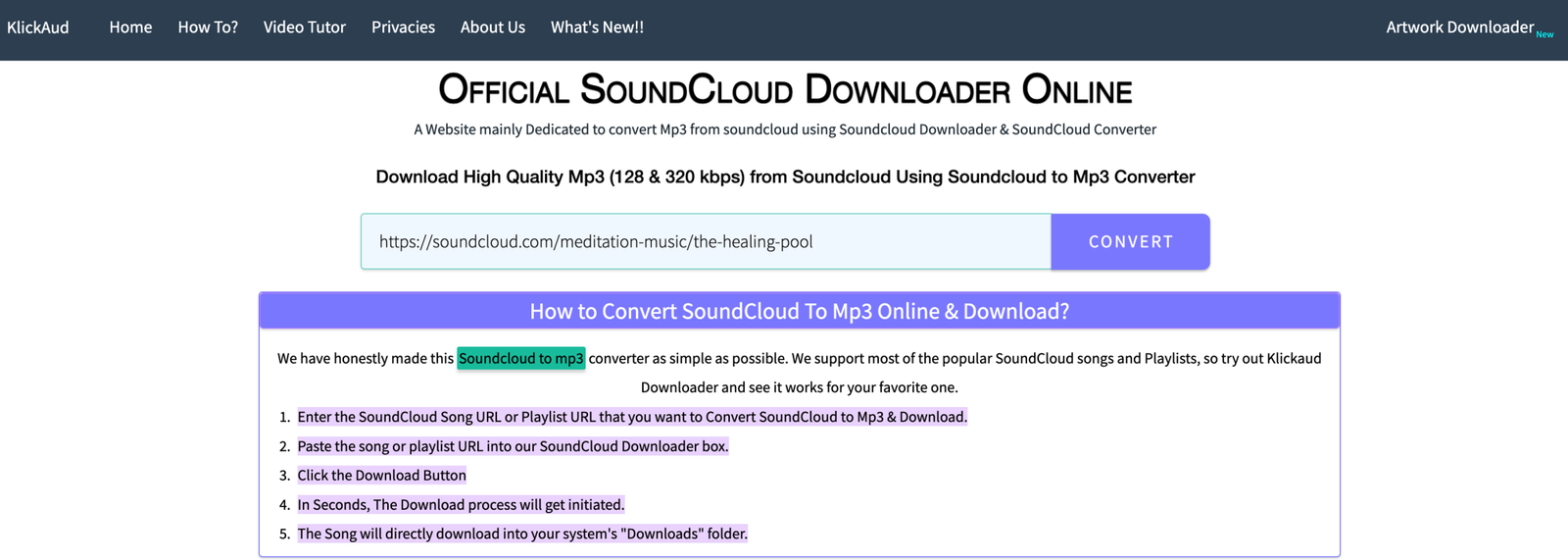 Link tải SoundCloud bằng KickAud.